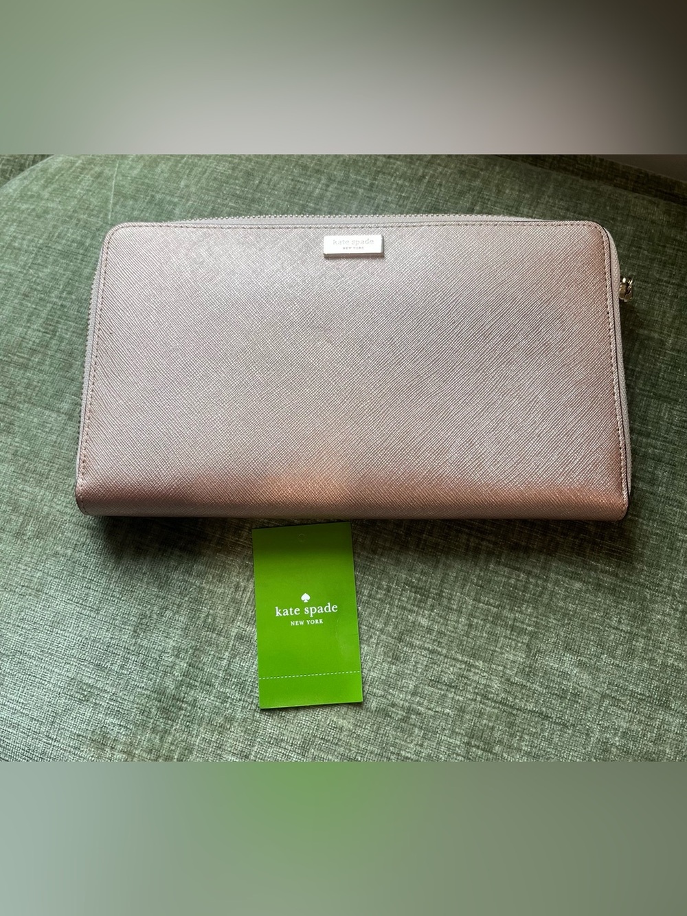 kate spade metallic rose gold zip-around continental wallet